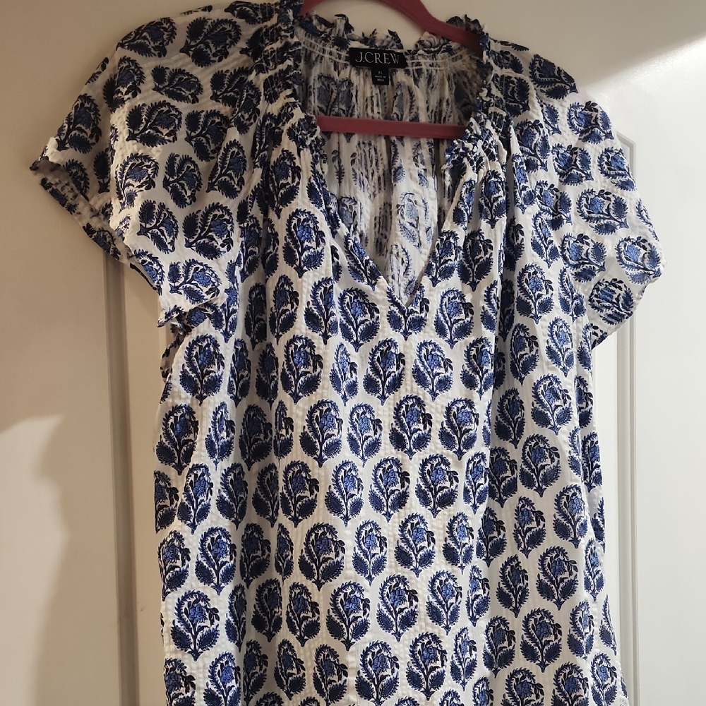 J. Crew Navy and White Patterned Blouse